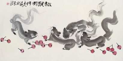 朱法鹏 松鼠 镜心
